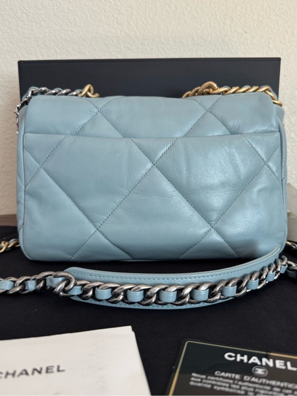 ❌SOLD❌CHANEL 19 Quilted Lambskin Small Flap in Dusty Blue - Picture 6 of 10